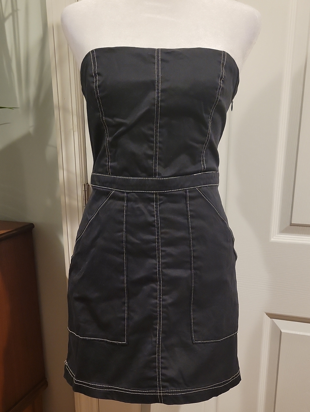 Urban Outfitters Strapless Black Mini Dress with Contrast Stitching